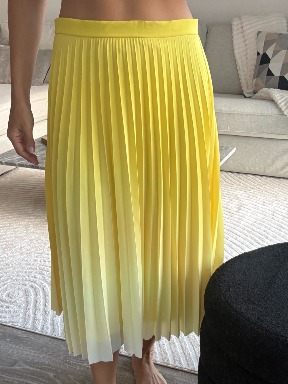 Zara Yellow Ombre Pleated Midi Skirt